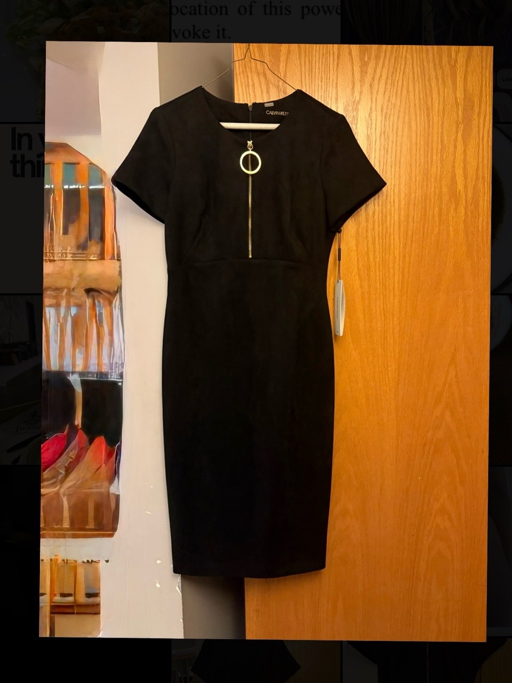 Calvin Klein Black Zip-Front Midi Sheath Dress